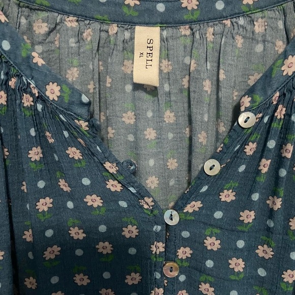 Spell Blue Floral Button-Up Top Yellow Rose Blouse - Cornflower Blue - Picture 7 of 8